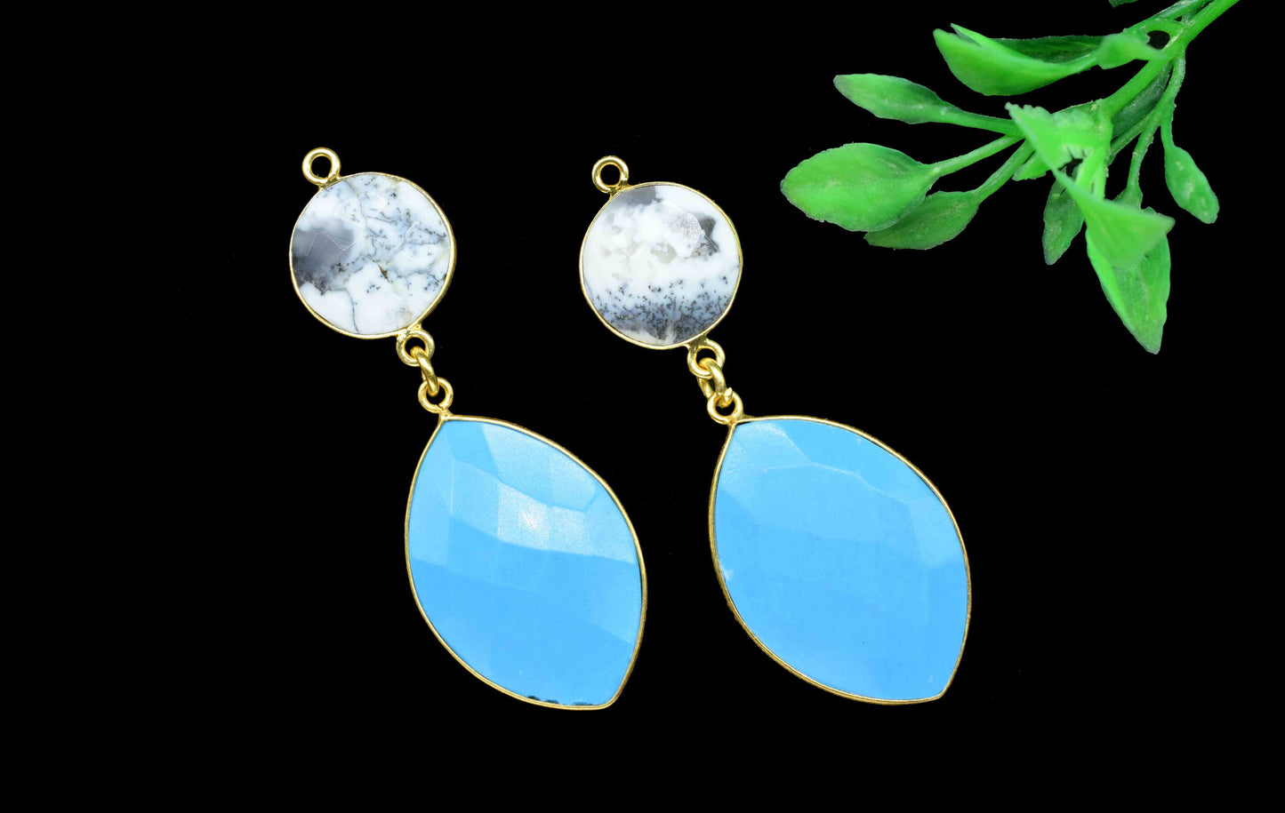 Turquoise Dangle pendant Connector,Handmade jewelry,Dendrite Opal pendant Charms,Component pendant,Station Link,Multi Gemstone Bezel Jewelry