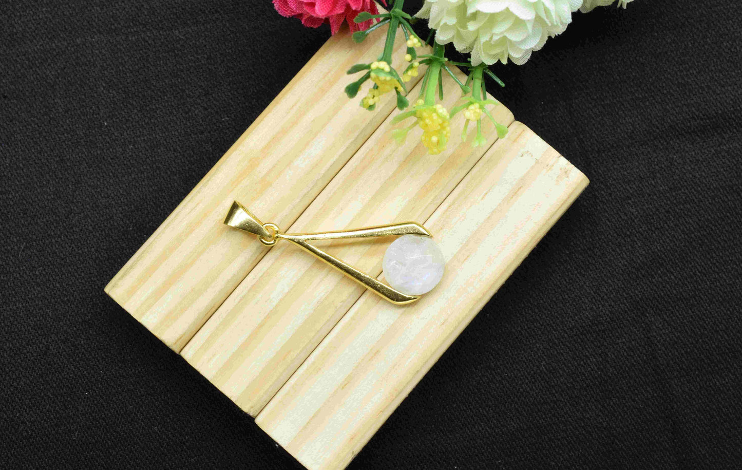 Moonstone  Component , Single Bail Charm , Moonstone Connector Pendant , Gold Plated Connectors , Earring Component , B'day Gift