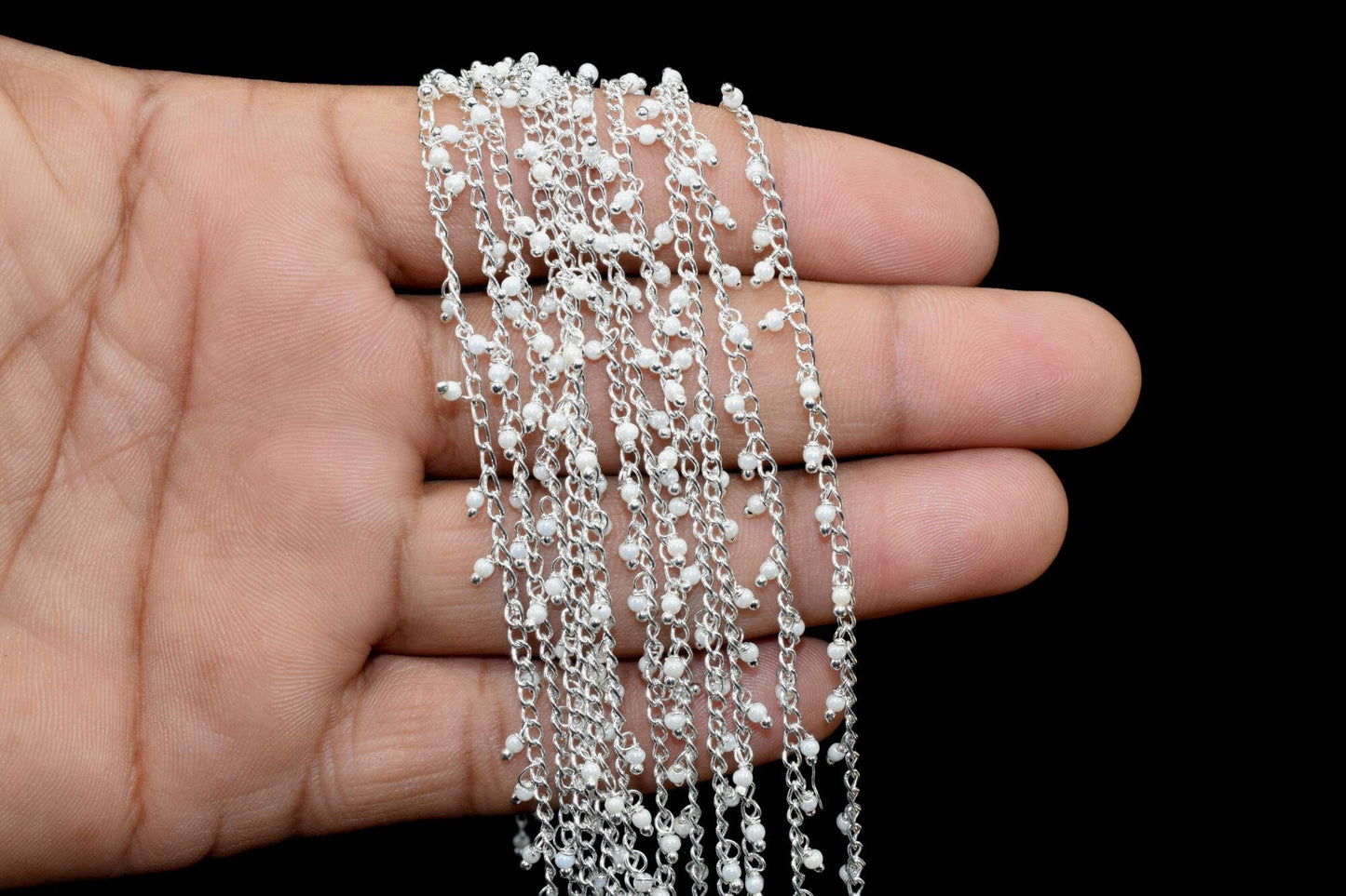 Natural Pearl Beads Rosary Chain,Silver Plated,Wire Wrapped Chain,Round Smooth Beads,Gemstones Beaded Cluster Rosary,Pearl Chain Connector