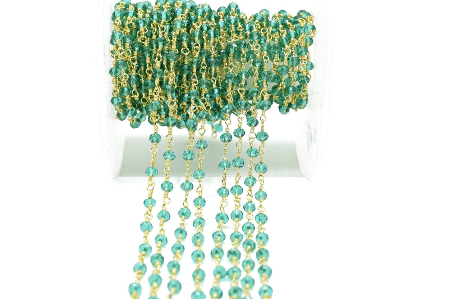 Apatite 4mm Beaded Chain,Apatite Rosary,Apatite Wire Wrap Chain,Apatite Brass chain,Apatite Jewelry Making craft &Chain,Apatite Rosary chain