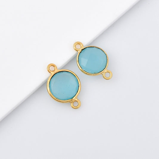 Peru chalcedony 10mm Round Bezel connector,Chalcedony Gold Plated bezel,Peru chalcedony Bezel,Gold Vermeil Bezel,jewelry Gold-Filled bezel