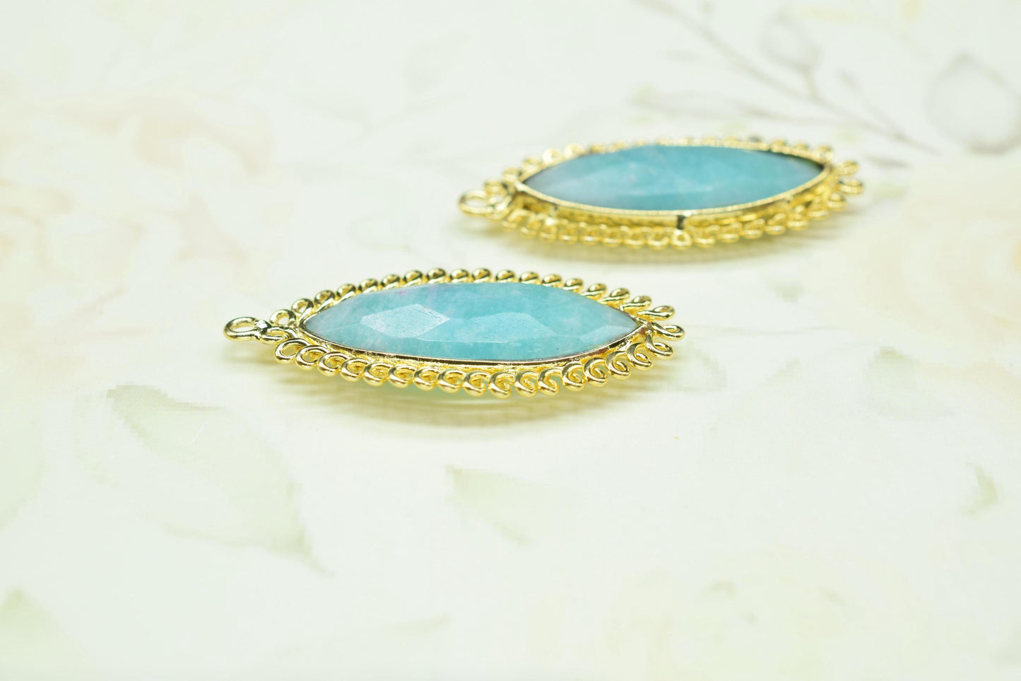Amazonite 10x30mm Marquise Bezel Charm,Single Bail Pendant,Handmade Jewellery Connectors,,Gemstone Brass Component,Handmade Connector,Gift