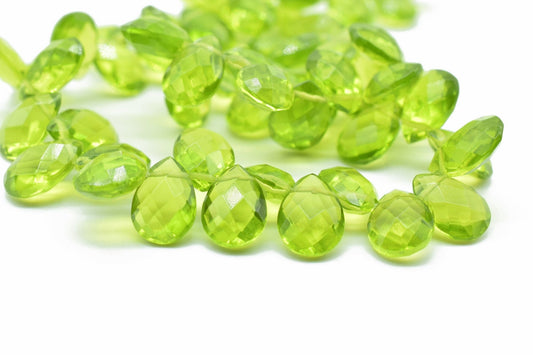 Peridot Teardrop 7x10mm Briolettes,Natural Gemstone Olive Green Peridot,Faceted Teardrop Briolettes,Drop Shape Beads for Peridot Jewelry,gif