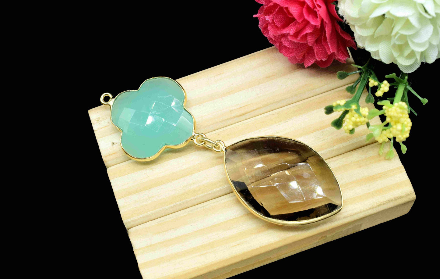 Aqua Chalcedony + Smokey Quartz Component Pendants ,Multi Stone Dangle Earrings ,Earring Component Jewelry ,Dangle pendant Charms,B'day Gift