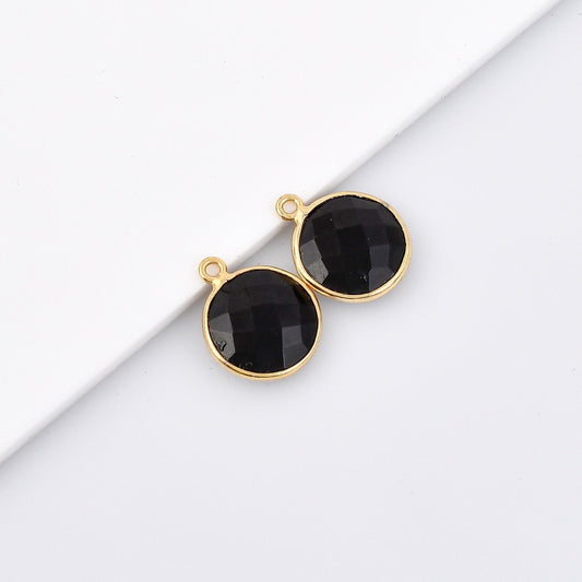 Black Onyx 12mm Round Bezel,Black Onyx Pendant,Gold Plated bezel,Black Onyx Bezel,Gold Vermeil Bezel,jewelry, Black OnyxGold Filled bezel