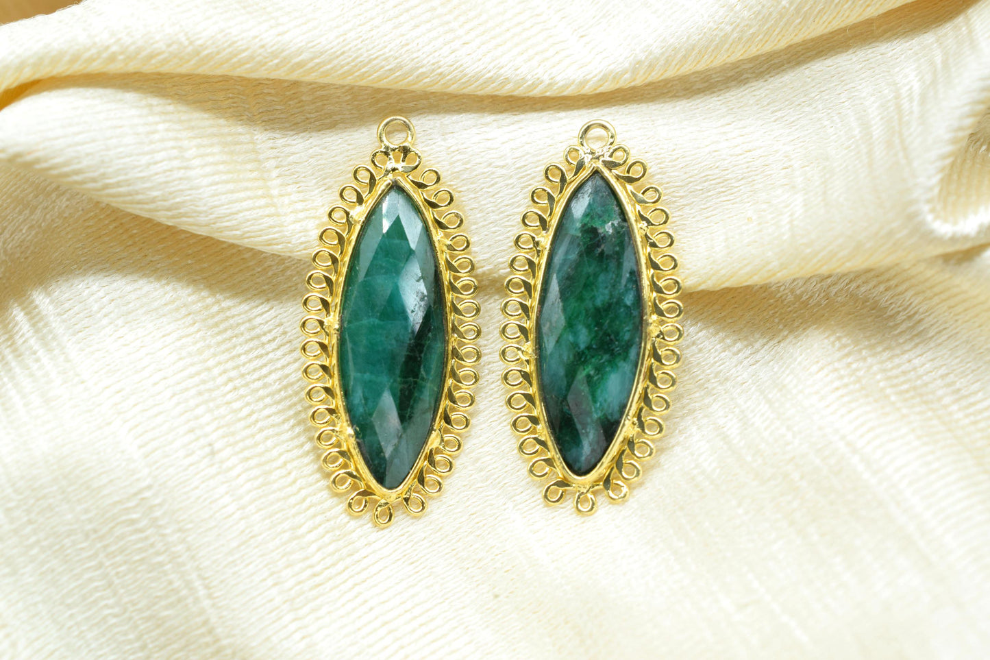 Emerald 10x30mm Marquise Bezel Charm,Single Bail Pendant,Handmade Jewellery Connectors,,Gemstone Brass Component,Handmade Connector,Gift