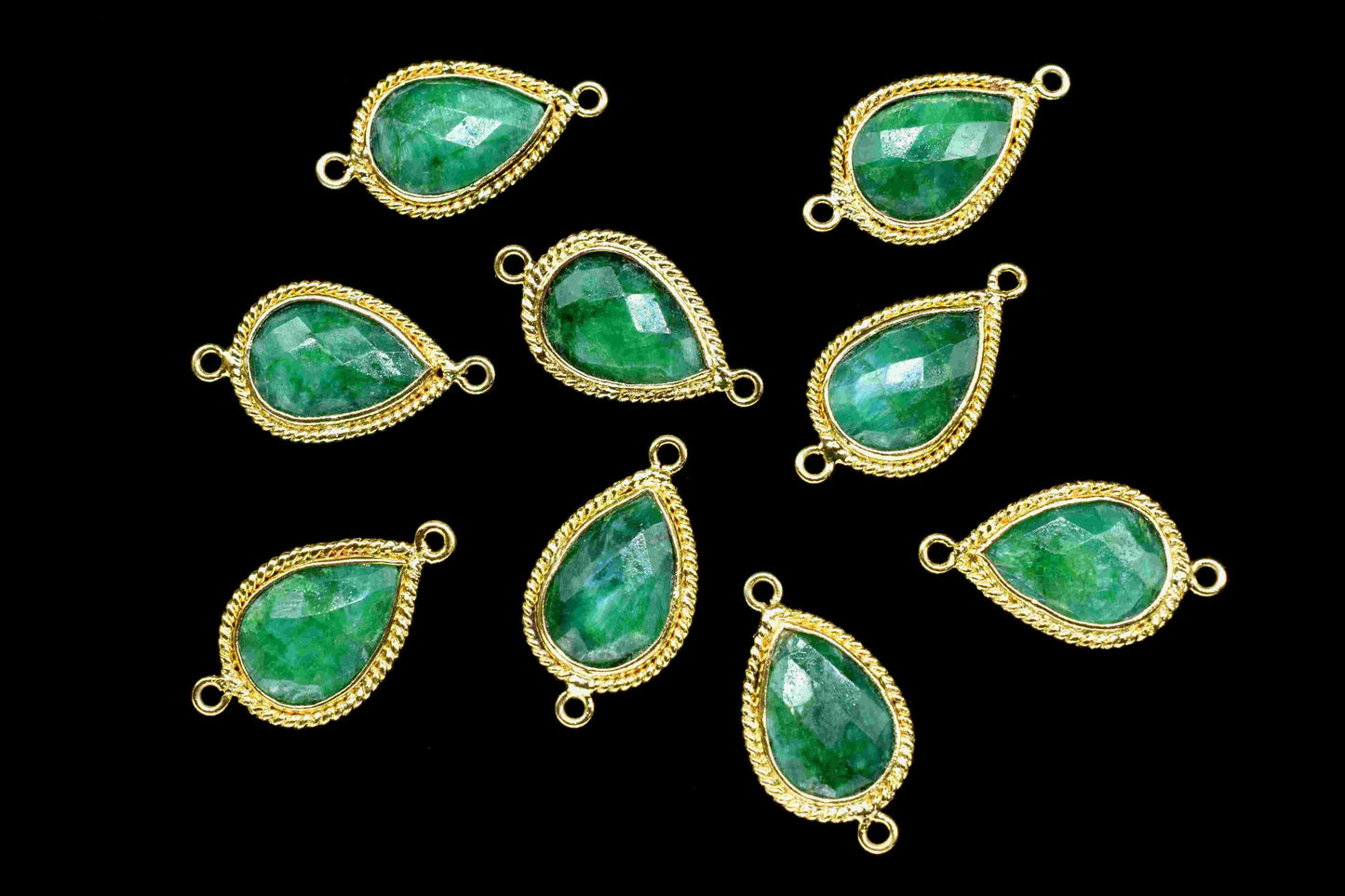 Emerald 9x13mm Gemstone Connector,Pear Shape Bezel,Emerald Gemstone Single Bail Connectors Jewelry,Gold Plated Charms Connectors,Charms Gift