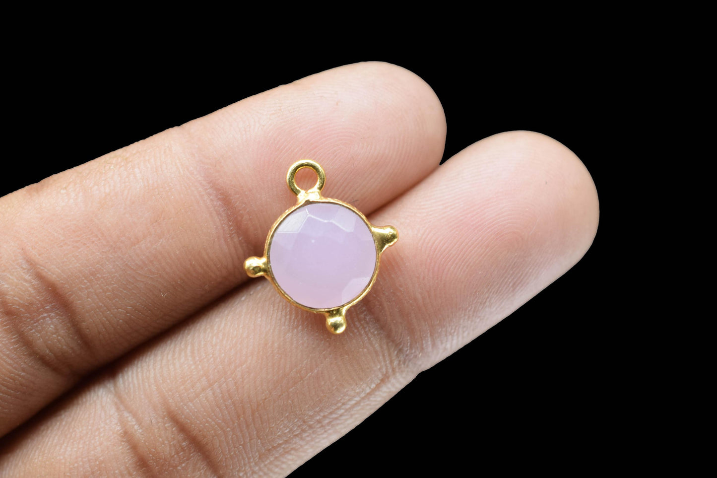 Rose Quartz Pendant/Gemstone Component/Round Shape Charm/Single Bail Charms/Wholesale Supply/Gold Plated Jewellery/B'day Gift