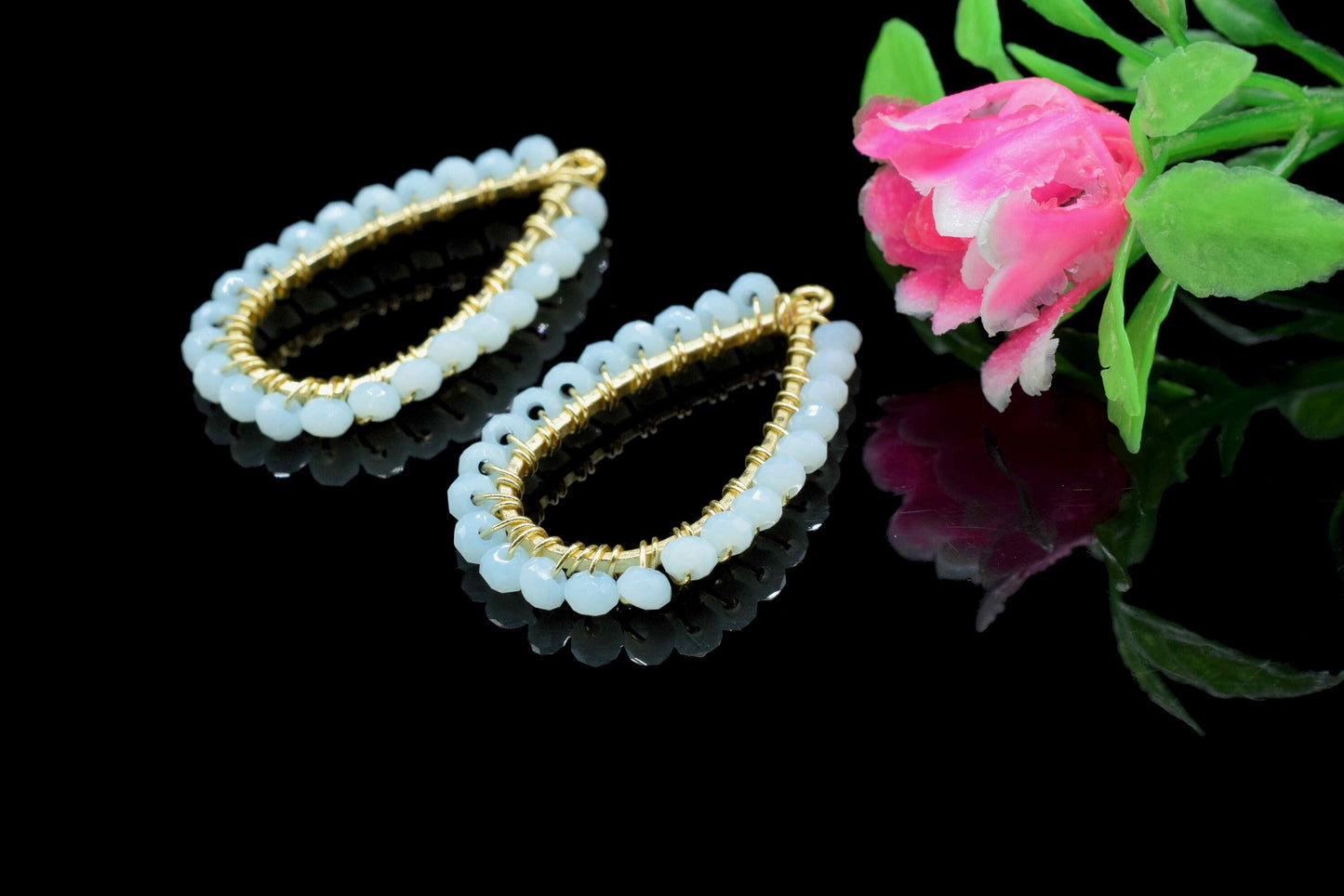 Aqua chalcedony Gemstone Earrings Components,-Handmade Earrings,Dangle Earring Components -Findings Earring Components- Connector Jewelry,