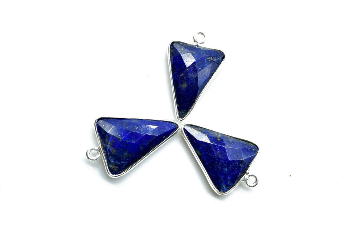 Lapis Lazuli 15x18mm Triangle shape single connector,Brass Silver Plated bezel,Lapis Pendant,Lapis Arrow shape pendant,Handmade silver charm