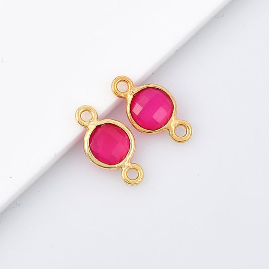 Pink chalcedony 6mm Round Bezel dual connector,Chalcedony Gold Plated bezel,chalcedony Bezel,Gold Vermeil Bezel,jewelry Gold-Filled bezel