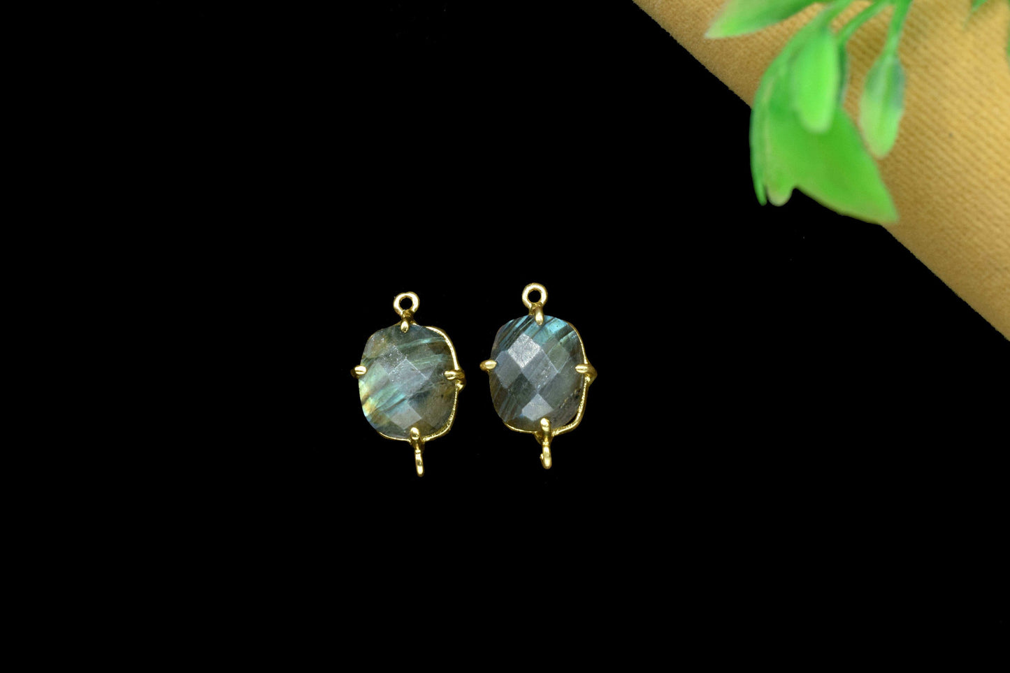 Labradorite 10x12mm Cushion Connectors,Jewelry Making Bezel Connectors,Prong Setting Bezel,Natural Stone Connectors,Prong Set Earring,B'Gift