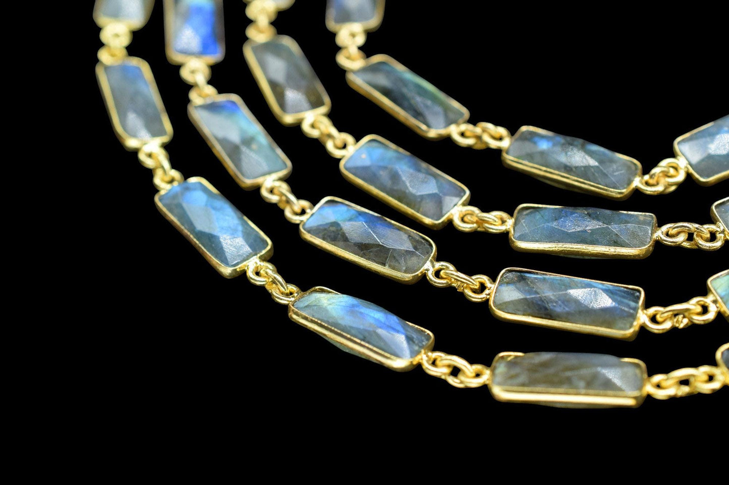 Natural Labradorite Bezel Connector Chain/Bracelet Chain/Handmade Bezel Chain/Labradorite Baguette chain/Gemstone Bezel Chain/Link Chain