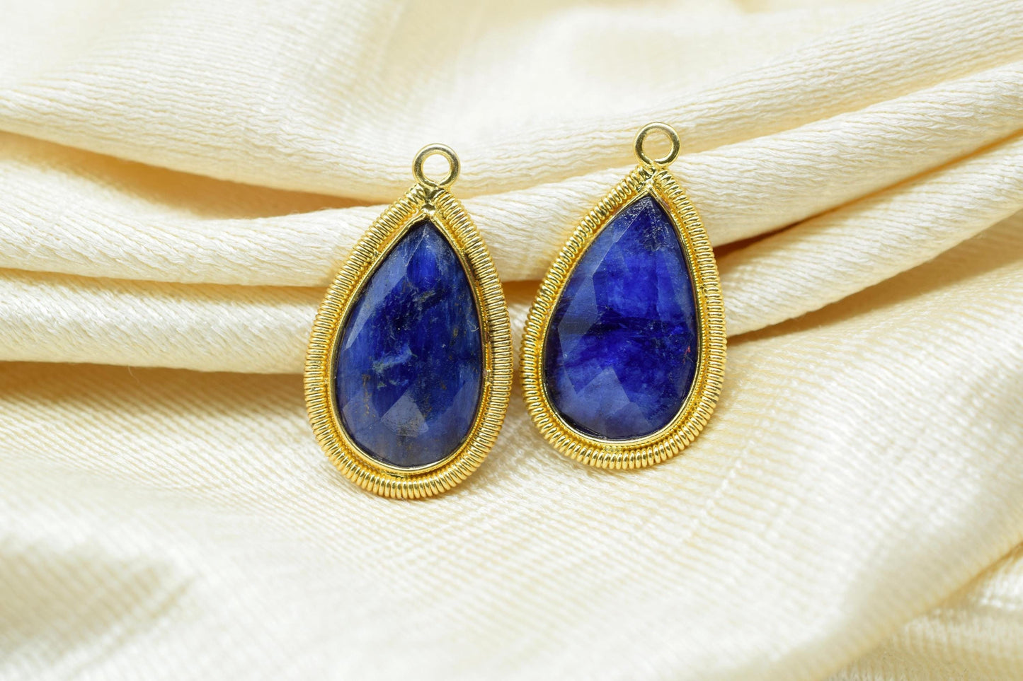 Blue Sapphire 12X20mmmm Bezel Charms,Gemstone Bezels,Boho Pendant Charms,Single Bail Pendant,Handmade Brass Pendant,Bezel Connectors,Gift