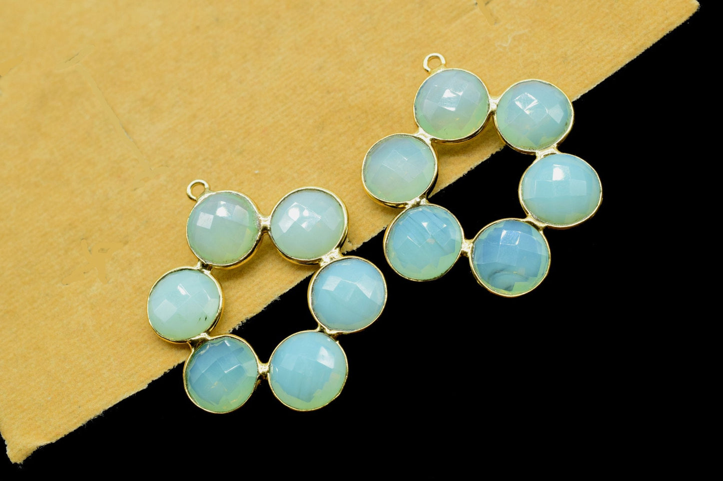 Green Opalite Earring,Green Opalite Pendant,Green Opalite Bezel,10mm Round Bezel,Pendant Connector,Six Attached Bezel,Necklace Pendant