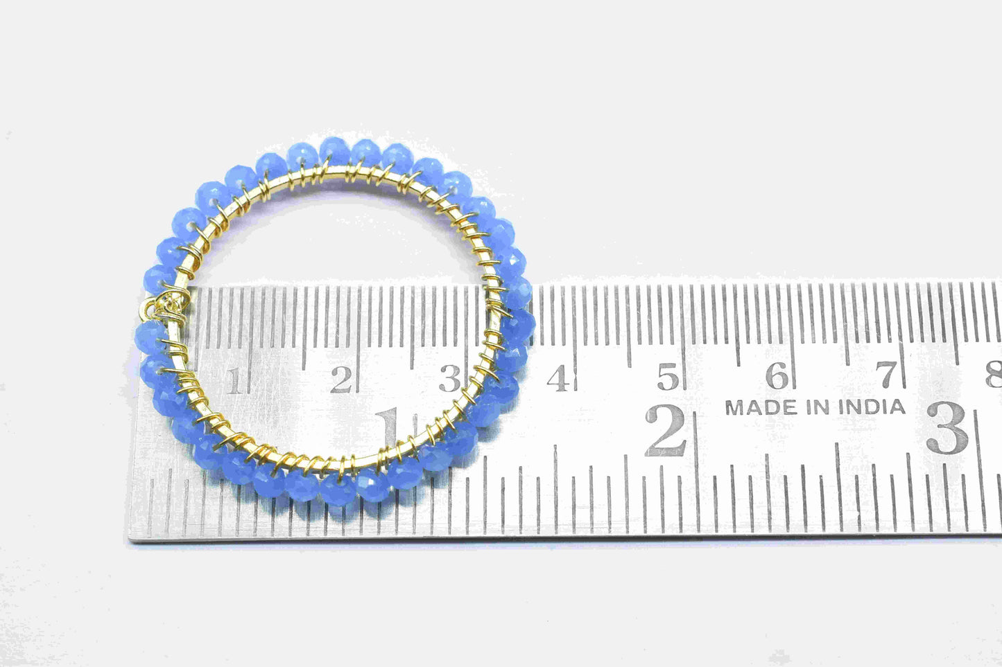 Blue Quartz Beaded Hoops Earring, Handmade Earring, Wire Wrapped Dangle Connector, Circle Pendant Component,Finding Component Quartz Jewelry