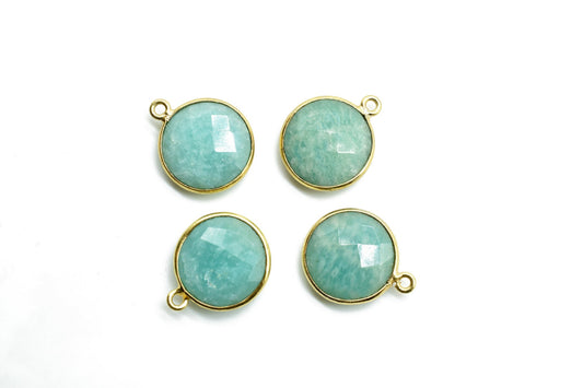 Amazonite 14mm Round Connectors,Brass Gold Plated bezel,Amazonite single Bail Pendant,Amazonite Coin shape Links,Jewelry Making Findings