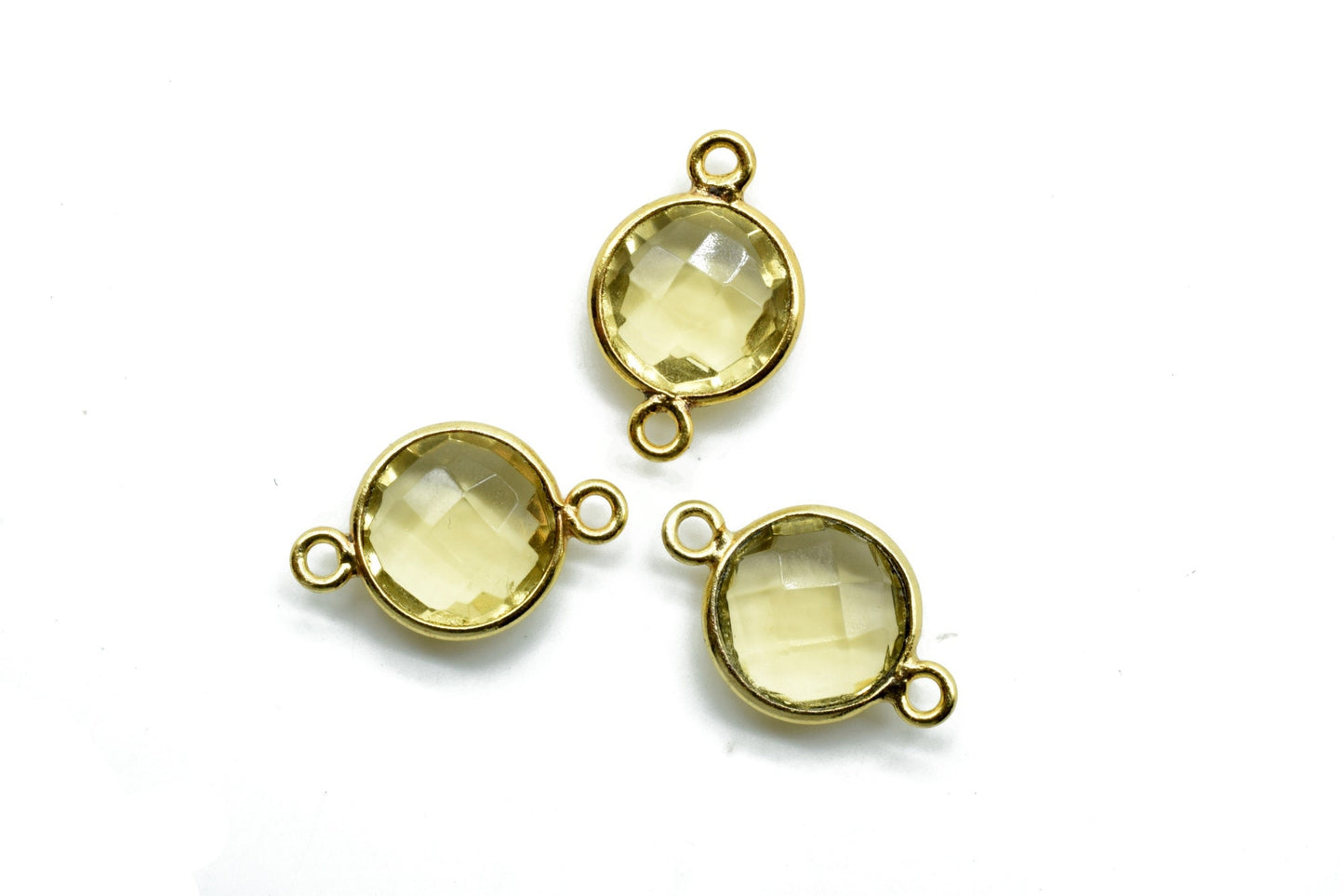 Citrine 10mm round Double bail connectors,Citrine Pendant,Citrine Round Gold Plated bezel,jewelry making charm,Citrine Round connectors,