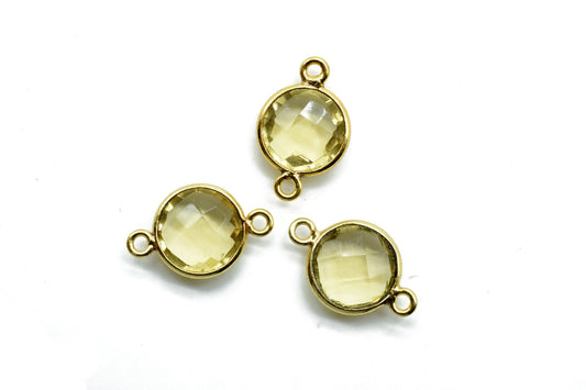 Citrine 10mm round Double bail connectors,Citrine Pendant,Citrine Round Gold Plated bezel,jewelry making charm,Citrine Round connectors,