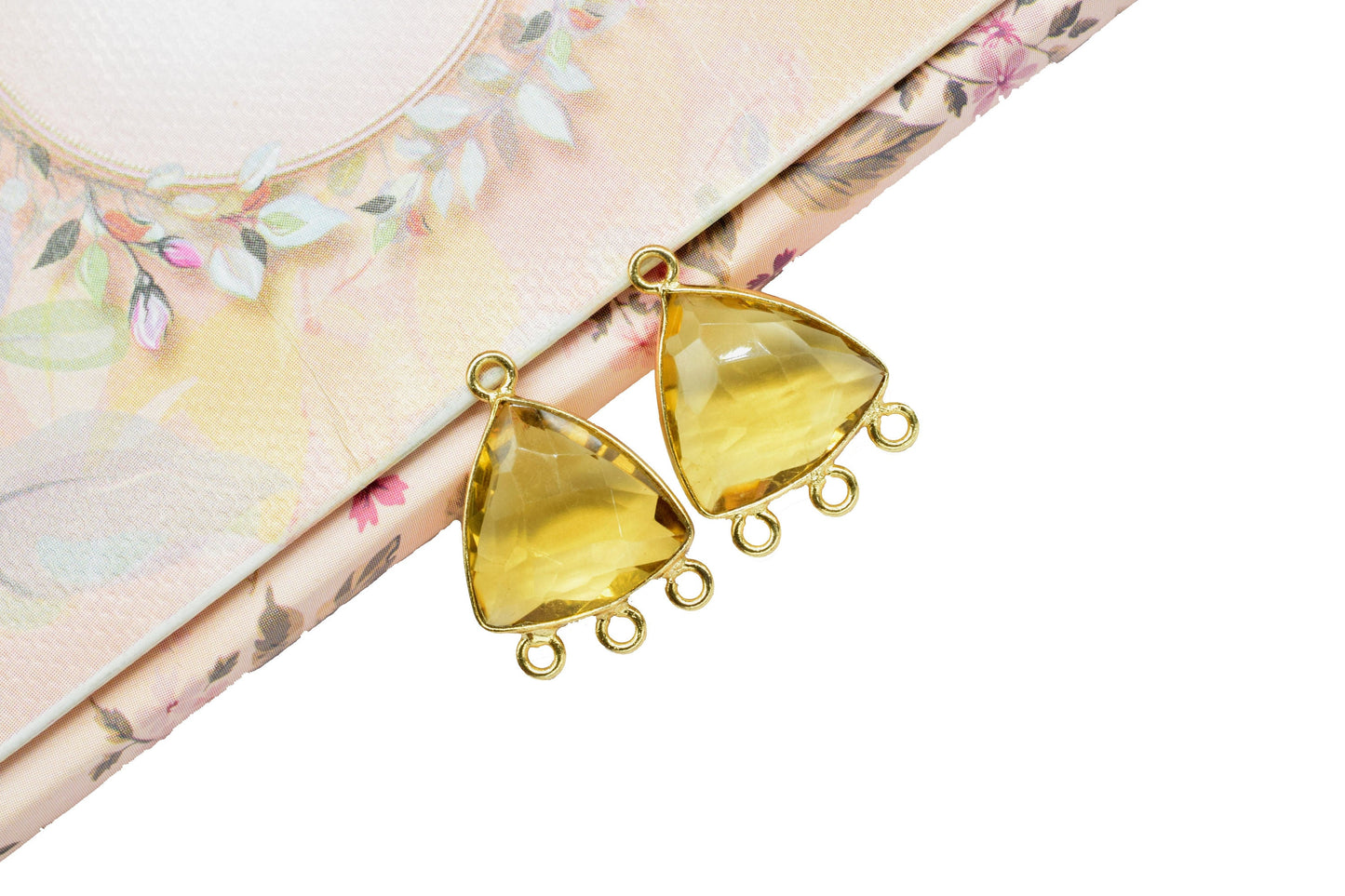 Citrine Gemstone Faceted 15mm Triangle shape Pendant,Citrine Checker Cut bezel Charms Jewelry,Citrine single bail Gold Plated bezel,Gift