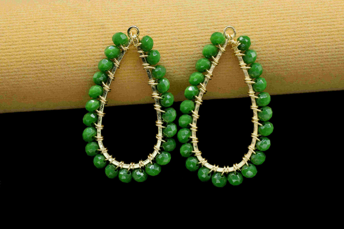 Emerald Quartz Wire Wrapped Earring,Gemstone Component,Handmade Connector,Dangle Earring Component,Finding Earring Component,Emerald Jewelry