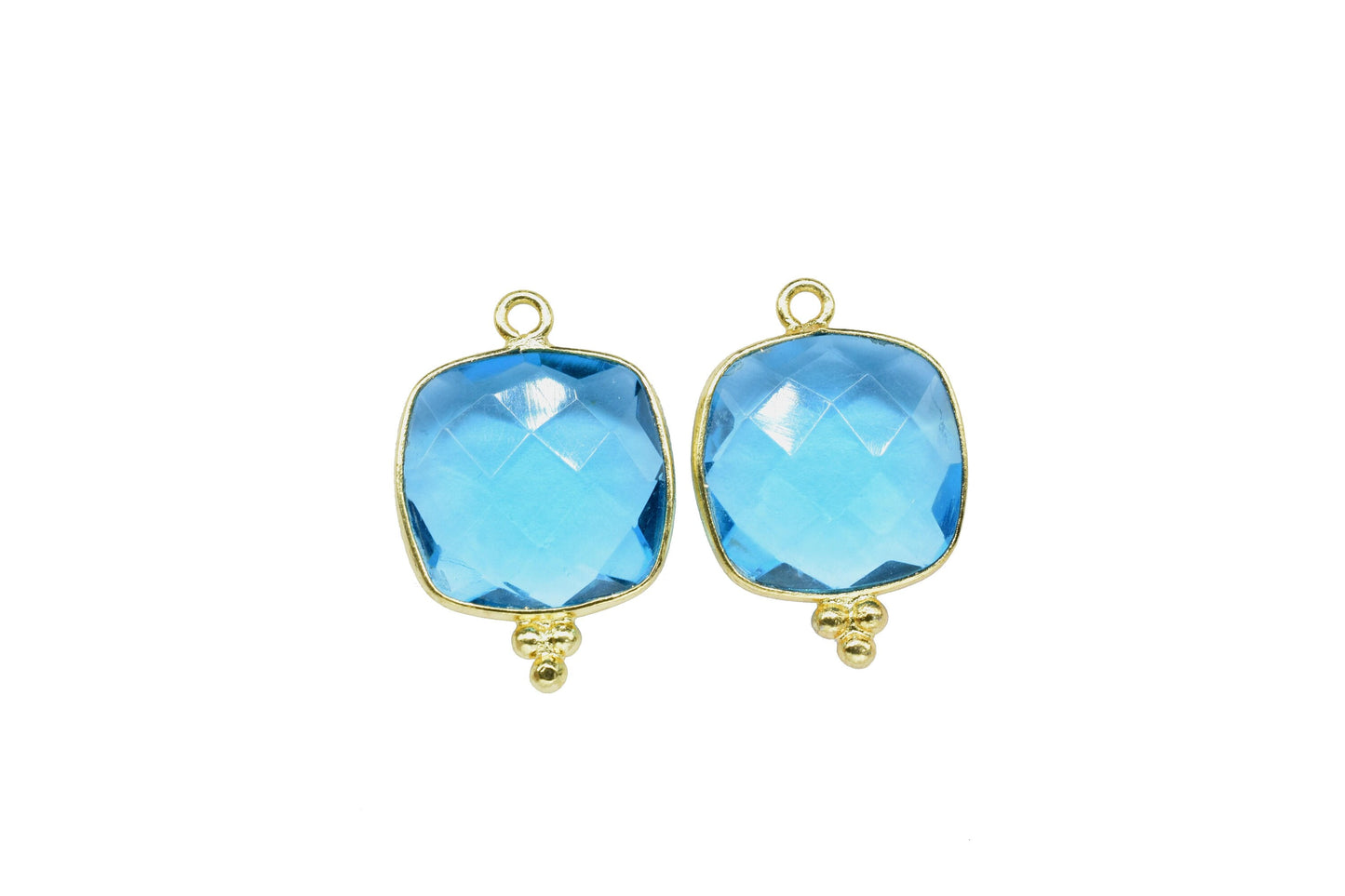 Blue Topaz 14mm Cushion Bezel charms,Station Bezel Jewelry Supplies,Blue Topaz Jewelry,Square Shape Pendant,Blue Topaz Gemstone Connectors