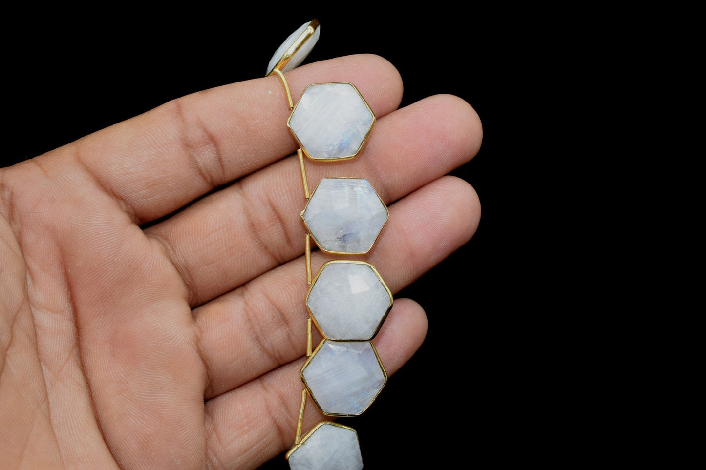 Moonstone 15mm Hexagon shape charms 11 pieces strand pack,Moonstone side drilled charms, bezel,Gemstone Hexagonal Charm,Moonstone Jewelry