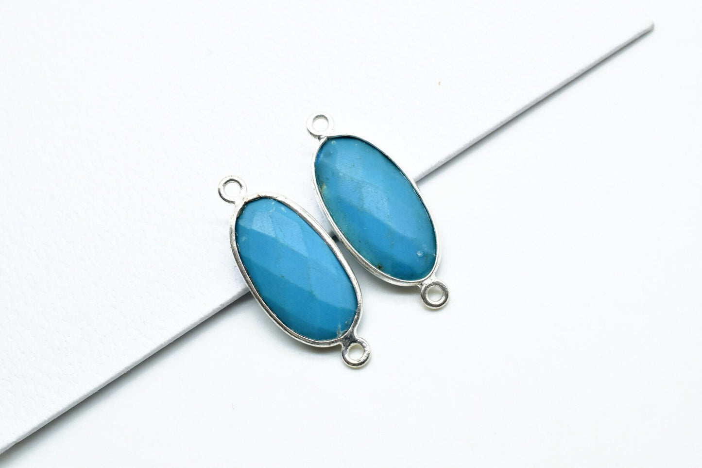 Natural Turquoise 10x20mm Oval Shape double bail connector,Turquoise Bezel Connector,Turquoise Oval connector Silver Plated,Turquoise charms