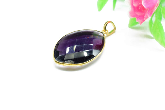 Amethyst 20x30mm Bezel Necklaces,Single Bail Connector,Marquise Shape Pendant,Amethyst Jewelry,Gemstone Bezel Charms,Handmade Bezel Pendant