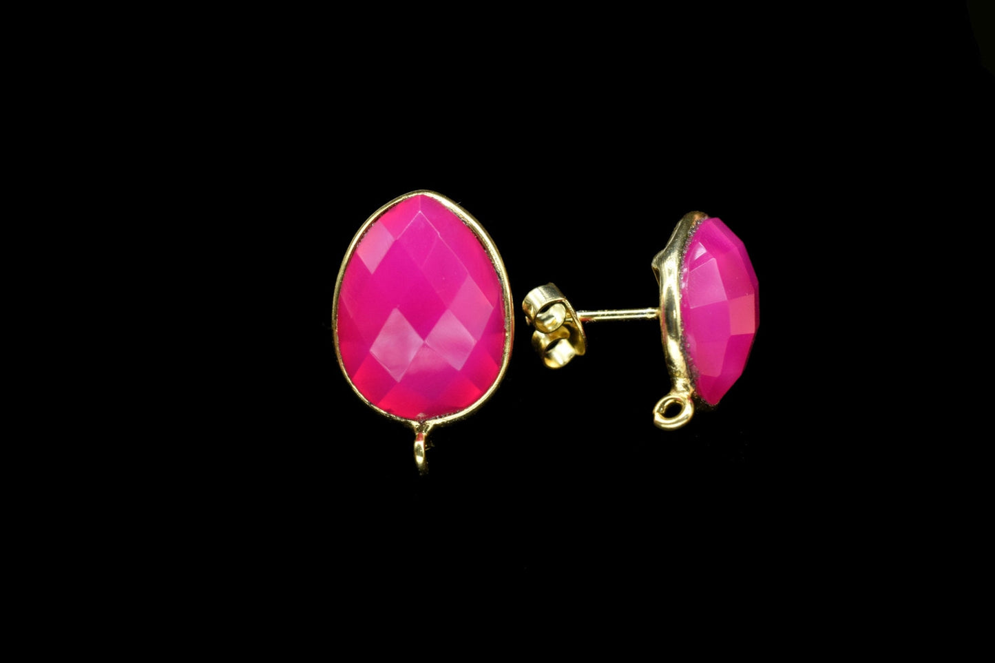 Pink Chalcedony studs Connector,Jewelry,Gemstone Ear Post Stud Connector,10x14mm Teardrop Earring Connector,Jewelry Finding Connector,B'Gift