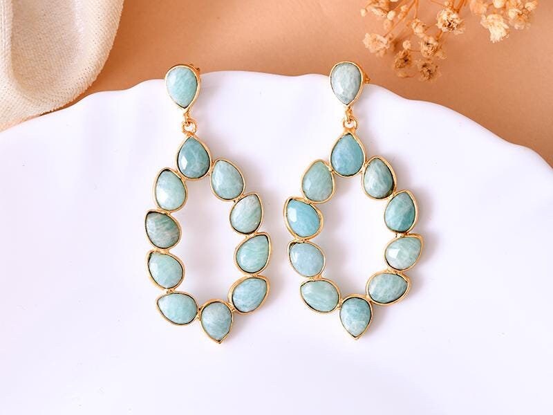 Amazonite Earring/Bridal Earring/Amazonite Teardrop Earrings /Bridesmaid Earrings/Statement Earrings/Natural Gemstone Jewelry/Wife Gifts