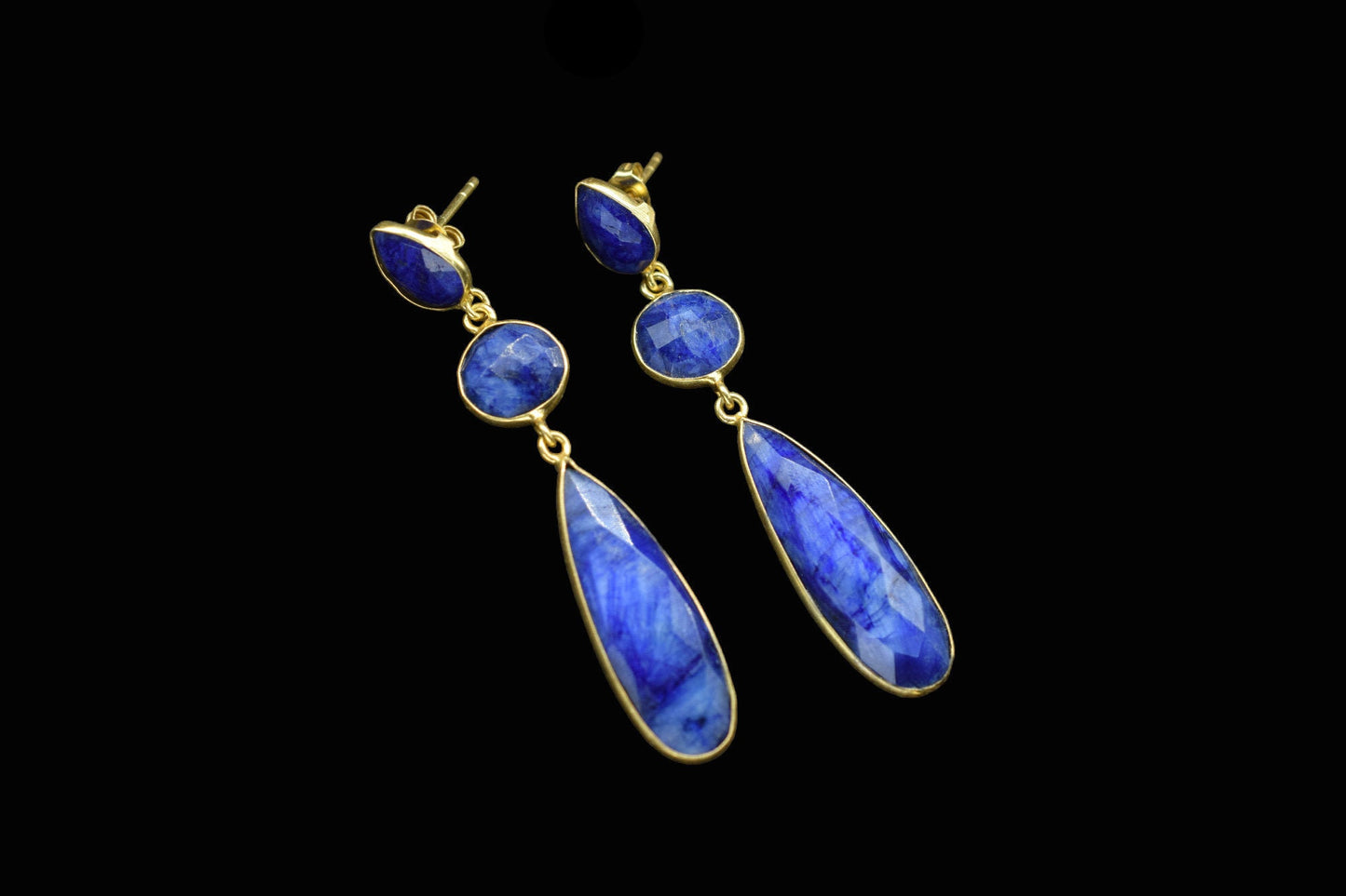 Blue Sapphire Dangle Earring/Bridal Earring/Gold Plated Earring/Bridal Jewelry/Statement Earrings For Bridal/Sapphire Jewelry/Gift
