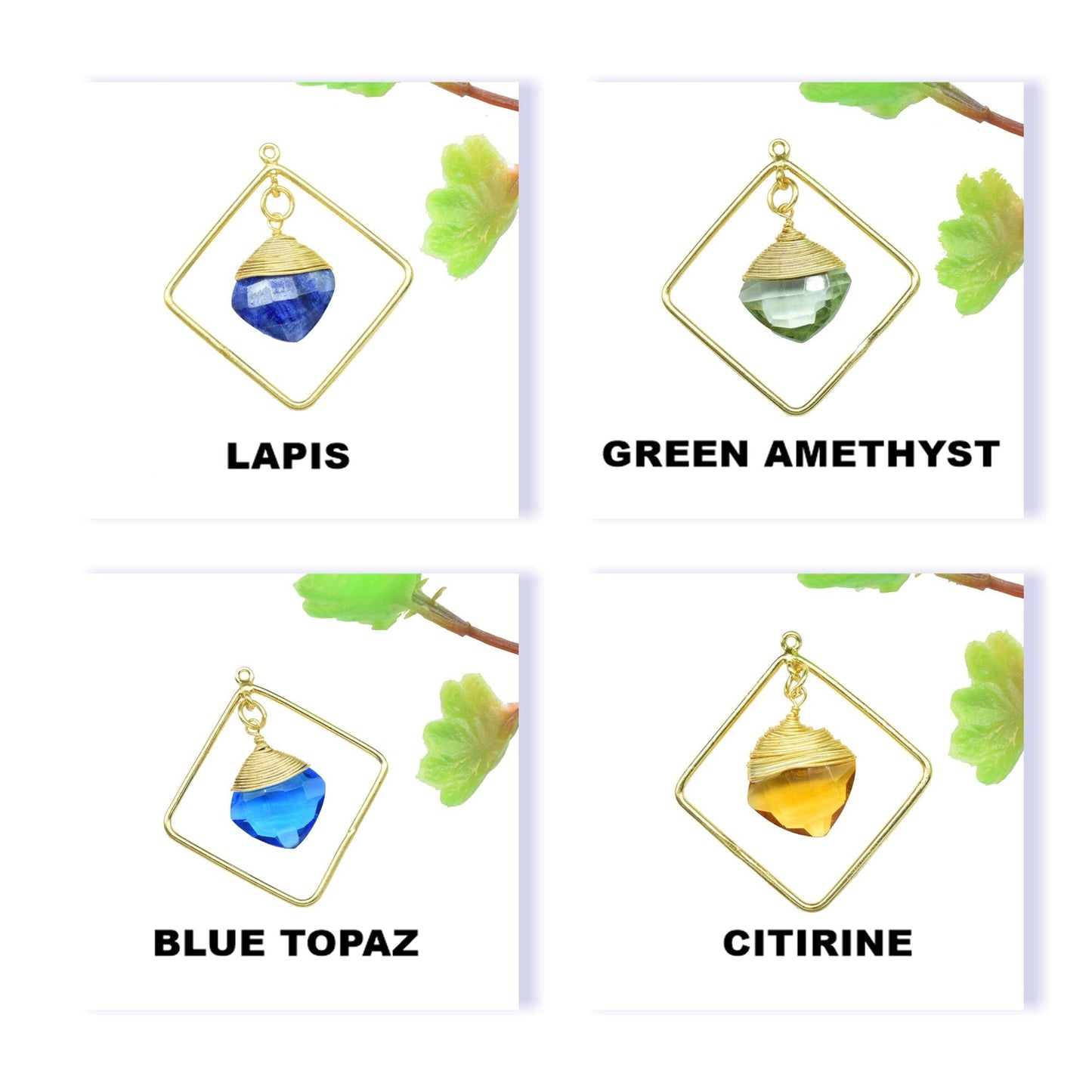 Handmade Wire Wrapped Pendants,Carft Supplies Tools,Gemstone Finding 12mm Square Pendants,Gemstone Craft Supply,Statement Earring Jewelry