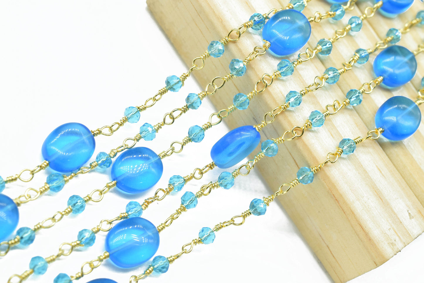 Blue Topaz Quartz Oval Shape Rosary Chain,Sky Beaded Rosary Chain,Finding Wire Wrap Necklace Chain,Gemstone Rosary Chain,Jewelry Making Gift