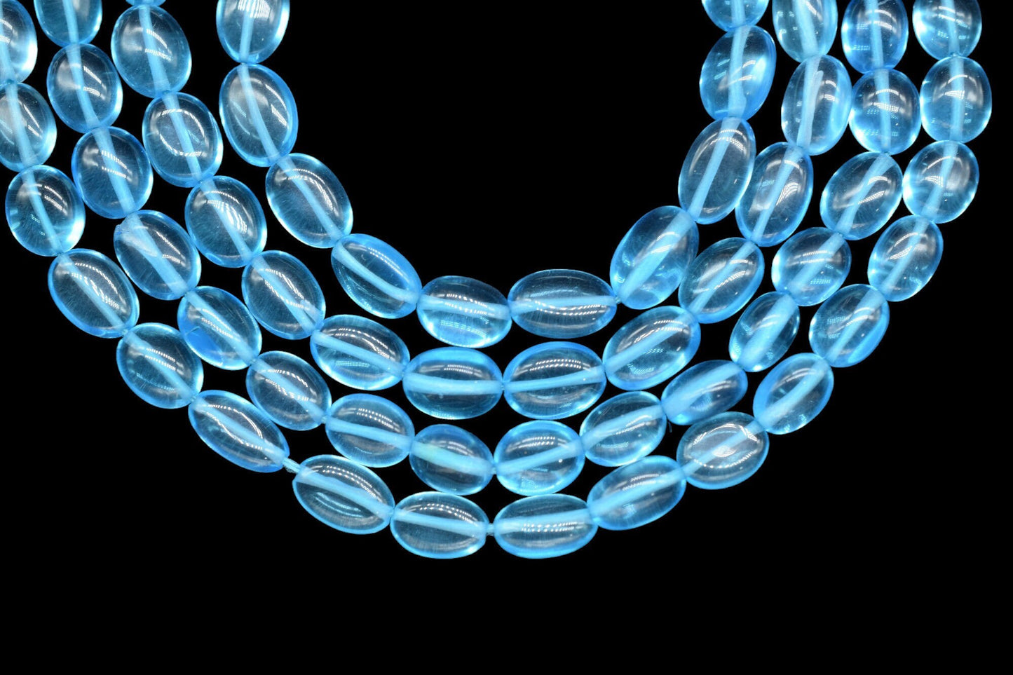 Sky Topaz Smooth Oval Beads,Topaz Quartz Smooth Beads,Loose Beads for Jewelry Making,Plain Oval Beads,Sky Topaz Smooth Nuggets Beads Strands