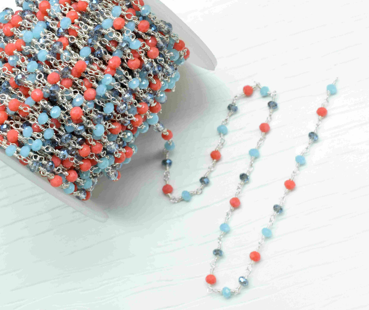 Multi stone Gemstone 3mm Beads Rosary,Bulk Wholesale Beads Chains,Red Coral Coated Beads Rosary Chains,Labradorite Coated Beads Chains,Gift