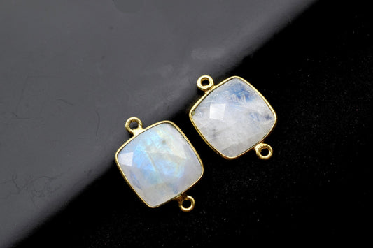 Moonstone 14mm Cushion double bail connectors,Elegant Moonstone Gemstone Components,Cushion Shape Connectors,Brass Gold Moonstone Jewelry