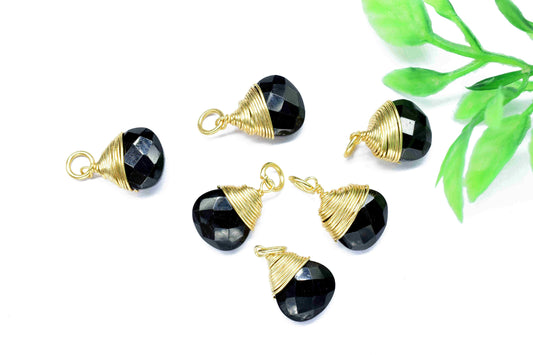 Black Onyx faceted Connector,Wire Wrapped Gemstone Pendant,loop Connector,Wire Wrapped Necklace,10mm Heart Shape Pendant,Black Onyx jewelry,