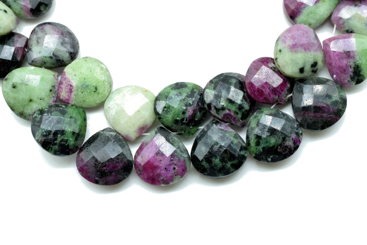 Natural Ruby Zoisite 14mm Heart Shape Briolettes,Green Raspberry Pink Semi Precious Gemstones,Ruby Zoisite Drilled Pear quality Briolettes