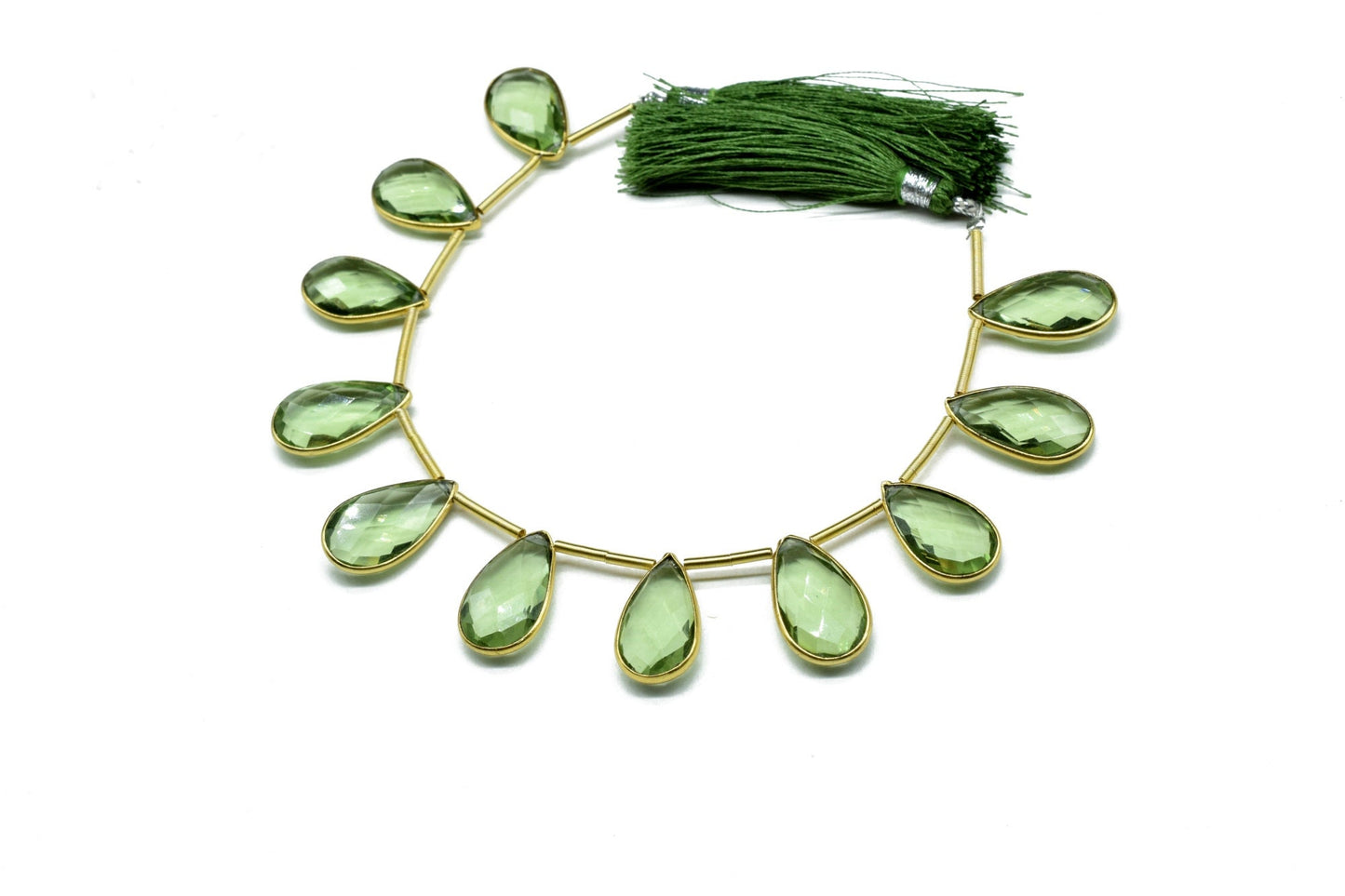 Green Amethyst Pear Shape Gold Plated Bezel strand,10x18mm pear Charm Making Jewelry Findings Supply,Green Amethyst charms strands