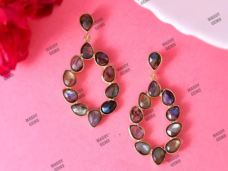 Labradorite Earrings/Bridal Earring/Labradorite Teardrop Earrings /Bridesmaid Earrings/Grey Gemstone Earrings/Birthstone Earrings/Wife Gifts