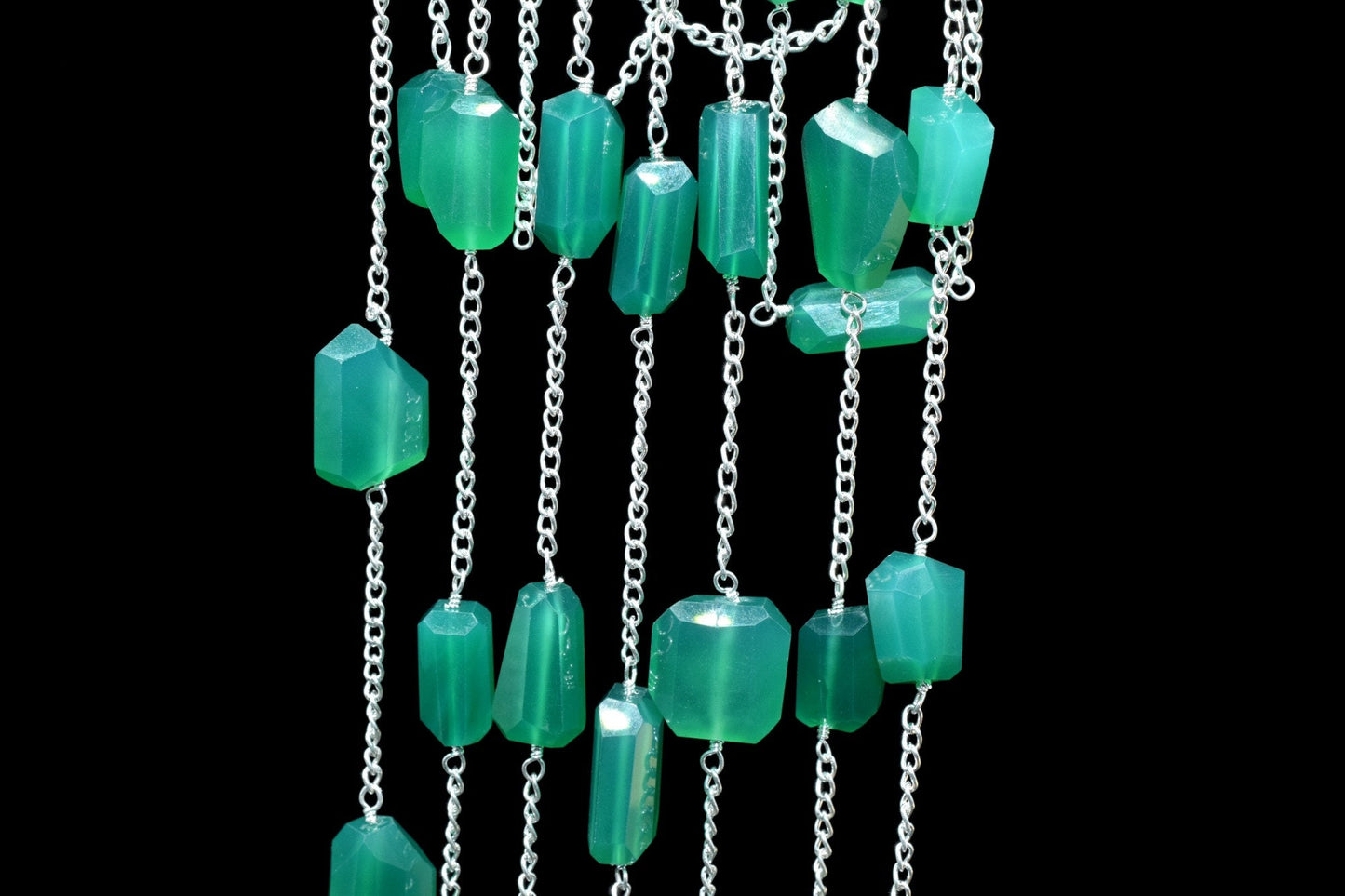 Green Onyx Nugget Beaded Chain,Beaded Rosary Chain,Wrapped Brass Wire,Necklace,Bracelet,Handmade Jewelry,Finding Necklace,rough stone rosary