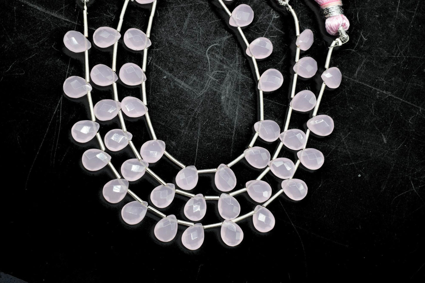 Pink Chalcedony teardrop Briolettes,Pink Chalcedony Beads,Pink Chalcedony Faceted Pear Briolette,Rose Quartz Beads Sparkly Full 6"Strand