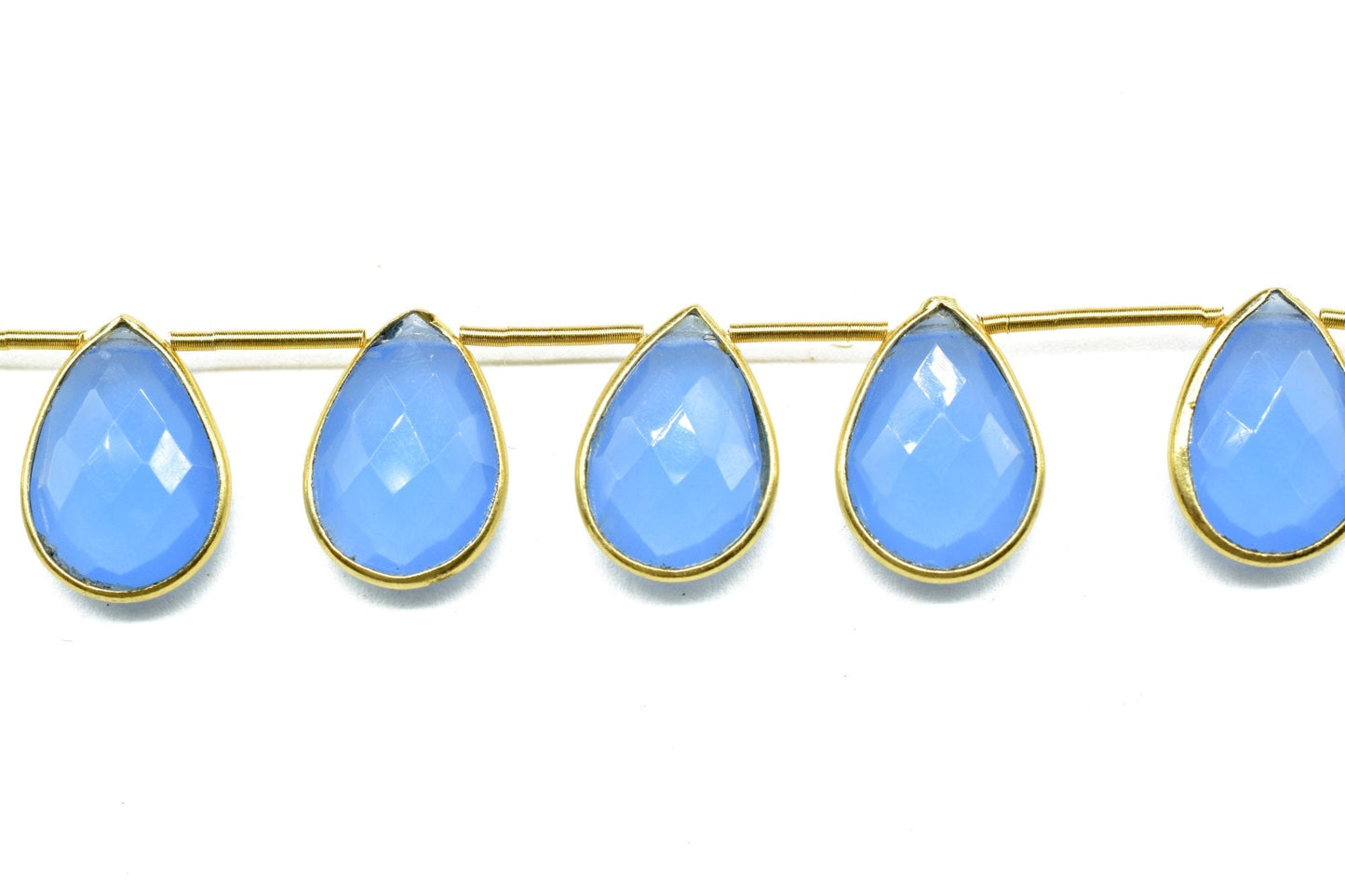 Pear Shape Blue Chalcedony Gold Plated Bezel strand,10x14mm Single Bail Connector Charms For Making Jewelry Findings Supply,11 pieces strand