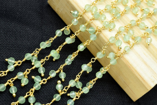 Natural Prehnite Dangling Bead Chain,Gemstone Rosary Chain,Wire Wrapped Necklace Chain,Prehnite Cluster Rosary Chain,Handmade beaded Jewelry