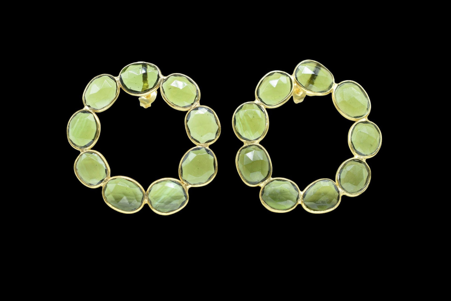 Gemstone Green Tourmaline Earring/Bridal Earring/Round Shape Earring/Handmade Earring/Gold Plated Earring/Green Stone Earring/Women Earring