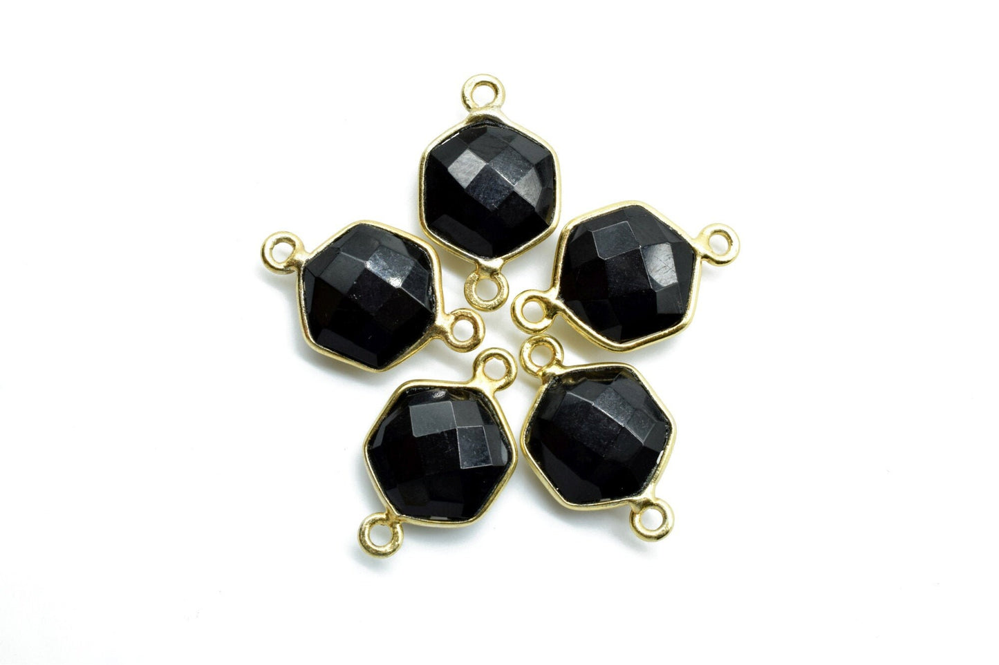 Black onyx 10mm Hexagon Shape Pendant,Gold Plated double Bail Gemstone Connector,Faceted Hexagon Shape Gemstone Bezel,Onyx Hexagon Charms