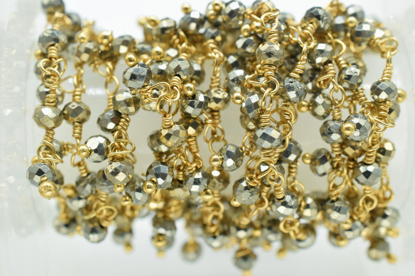 Natural Pyrite Dangling beaded Chain,Gemstone Rosary Chain,Wire Wrapped Necklace Chain,Pyrite Cluster Rosary Chain,Handmade Beads Jewelry