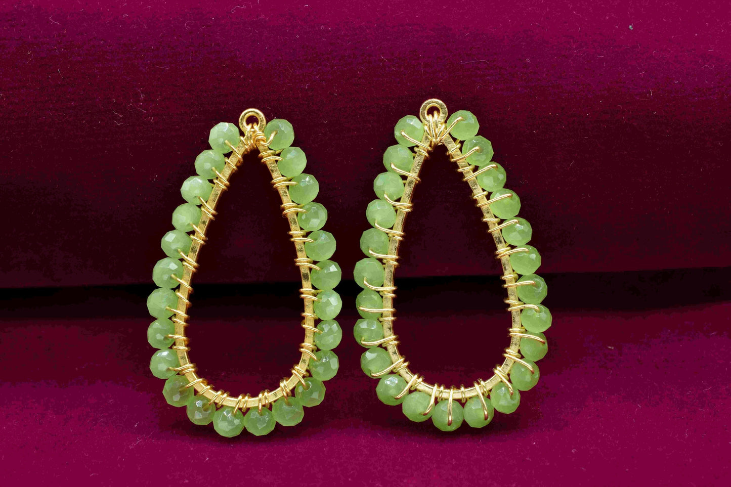 Prehnite Wire Wrapped Earring,Gemstone Component,Handmade Connector,Dangle Earring Component,Findings Earring Component,Prehnite Jewelry