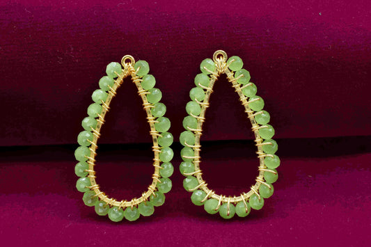 Prehnite Wire Wrapped Earring,Gemstone Component,Handmade Connector,Dangle Earring Component,Findings Earring Component,Prehnite Jewelry